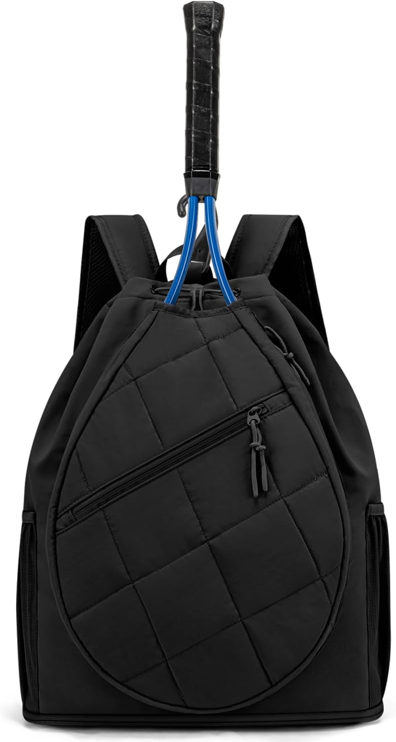 Drawstring Tennis Backpack, Puffer Tennis Racket Bag with Shoe Compartment & Wet Pocket Gym Bag for Women, Suitable for Pickleball Tennis Badminton