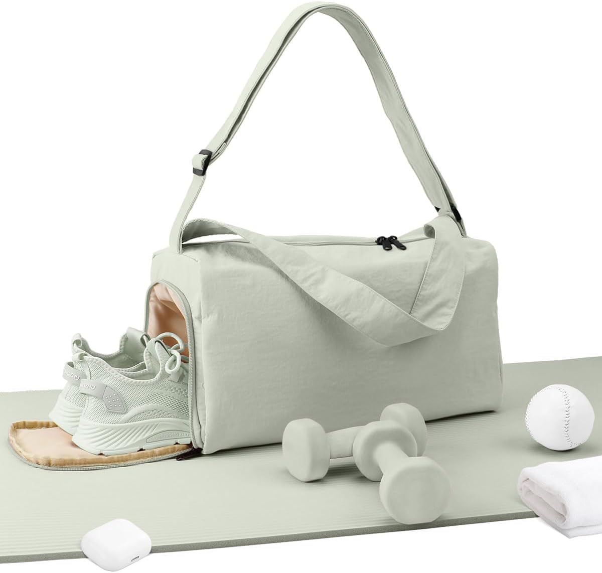 Small Gym Bag for Women with Shoes Compartment, Stylish Duffle Travel Bag for Plane, Lightweight Duffle Bag for Women & Men, Sport Gym Tote Bag with Wet Pocket for Yoga, Pilates, Swimming, Green