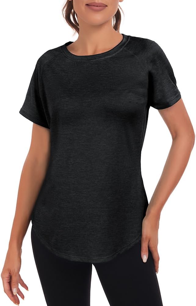 Women's short-sleeved sports shirt made from lightweight, moisture-wicking and quick-drying mesh with a loose fit.