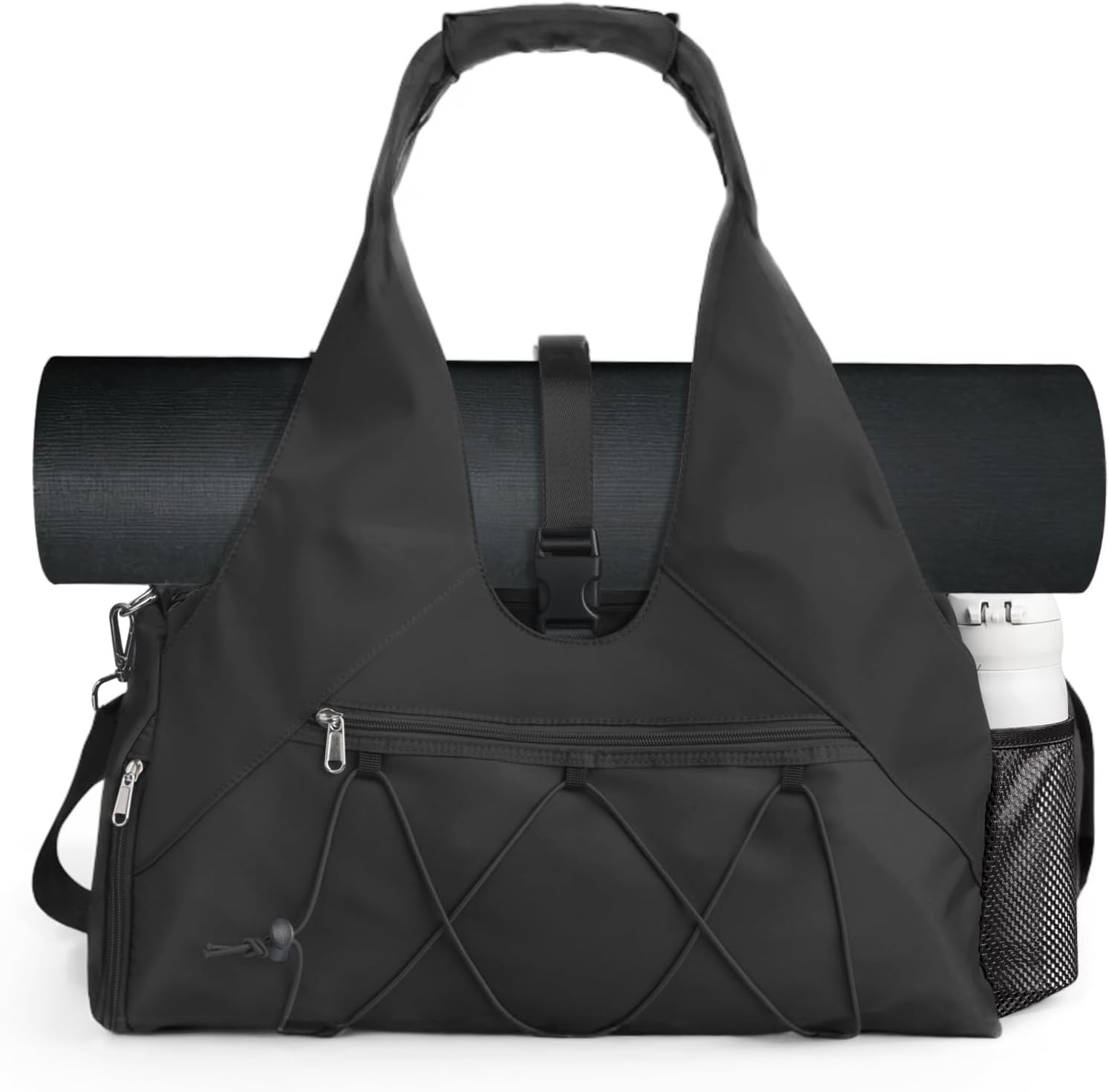 Gym Bag For Women With Yoga Mat Holder & Shoe Compartment & Wet Dry Storage Pocket & Adjustable Strap, Black, Stylish