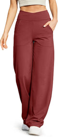 Sports pants for women, wide leg, with pockets, casual bootcut yoga pants, flare leg, bell, slim, elastic, gym, palazzo