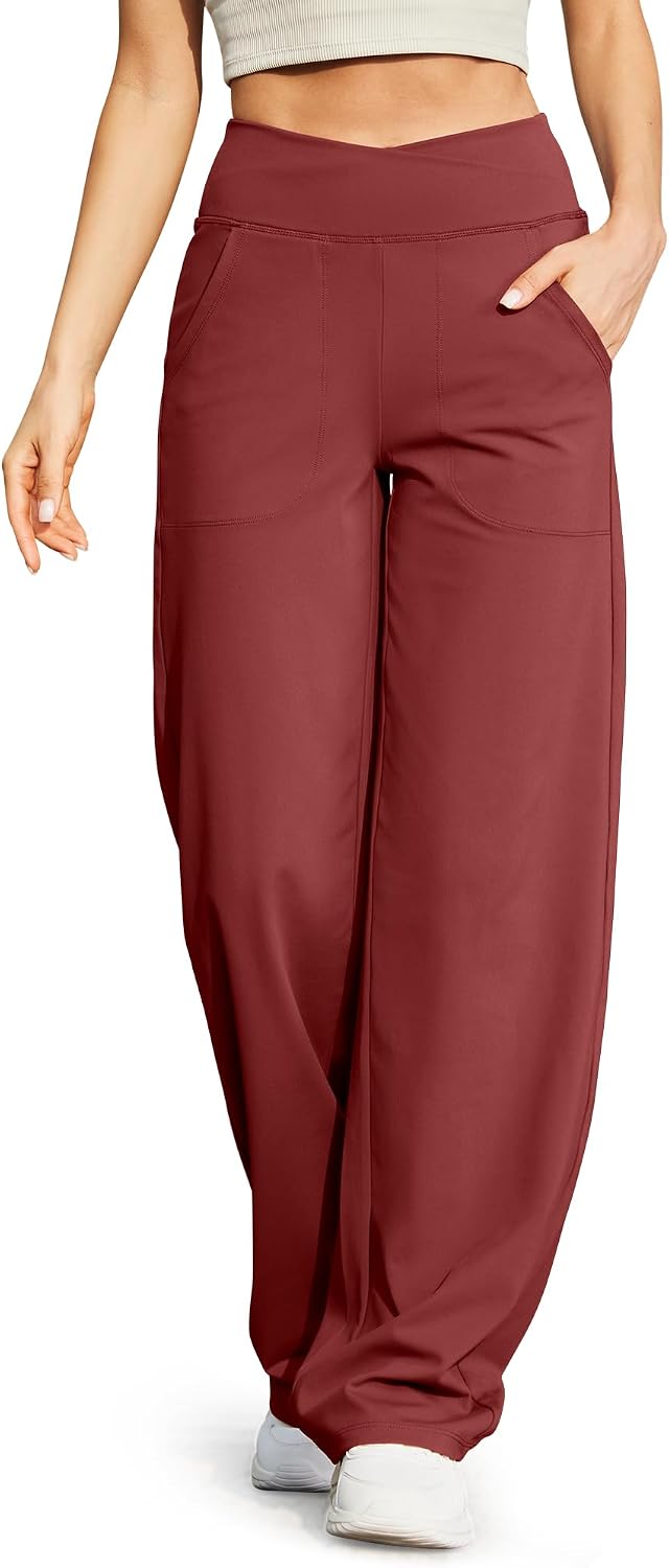 Sports pants for women, wide leg, with pockets, casual bootcut yoga pants, flare leg, bell, slim, elastic, gym, palazzo