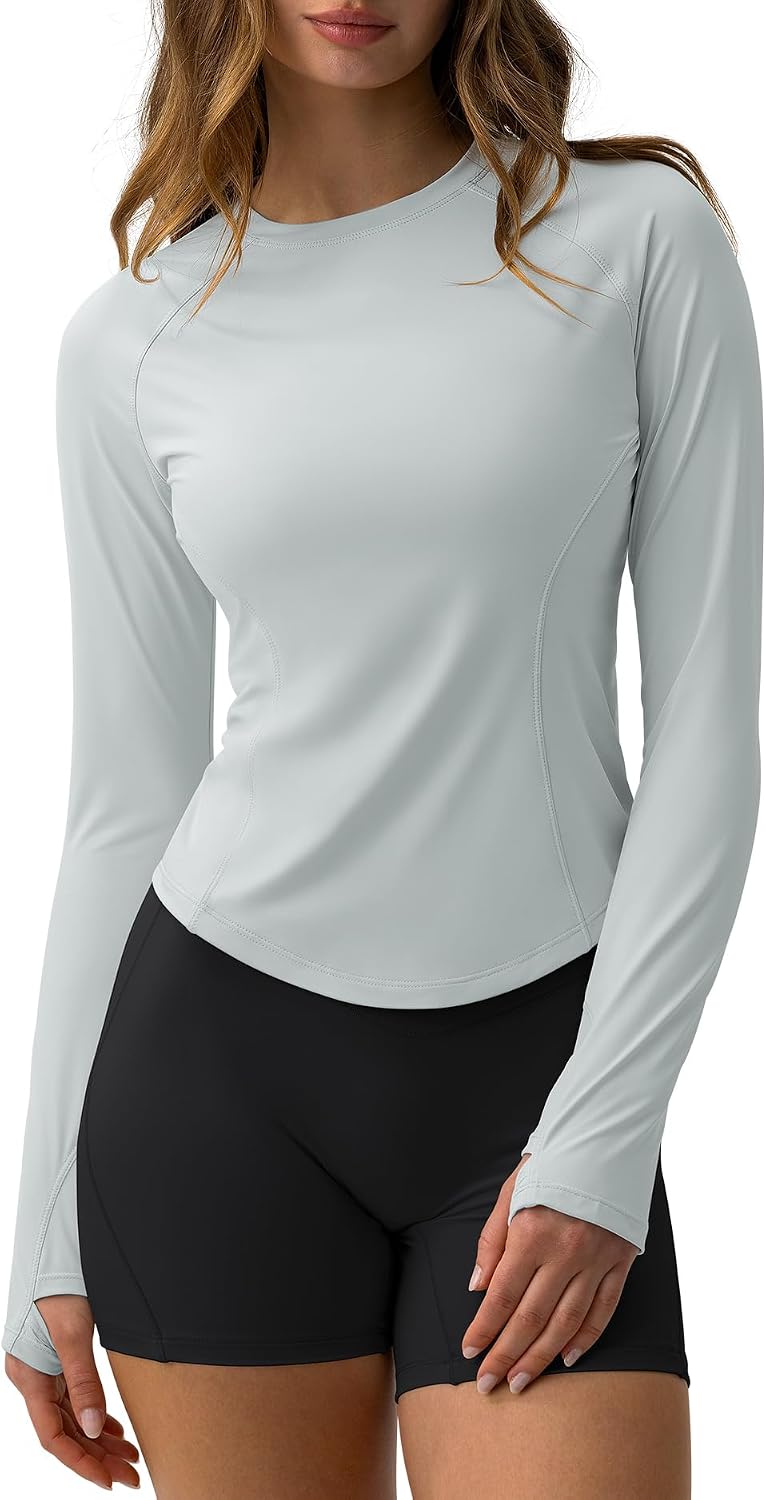 Women's UPF 50+ Long Sleeve Sun Shirt Cooling Crop Slim Fit UV Protection Workout Tops Rash Guard SPF Shirts