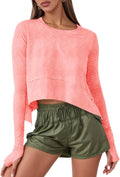 Womens Long Sleeve Cropped Tops Loose Workout Athletic T-Shirts Flowy Sweatshirt for Yoga Tiered Hem Gym Tees