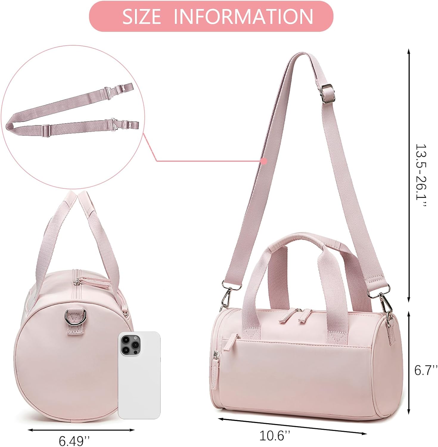 Mini Gym Bag for Women Girls Cute Small Duffle Bag 12'' with Multifunctional Pockets Workout Sport Bags Dance,Fitness,Yoga, Pink, Mini, Sport