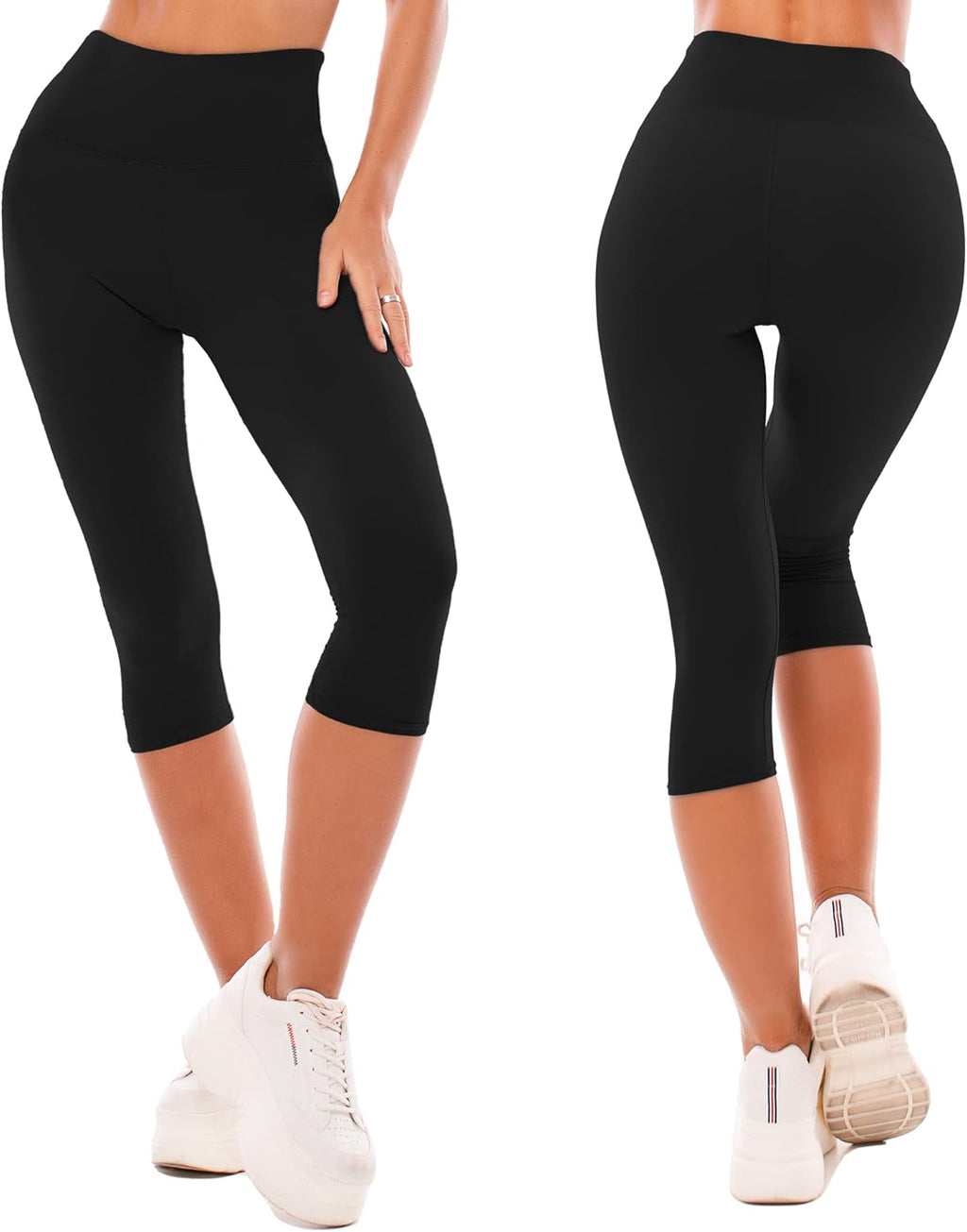Women's 3/4 High Waist Elastic Opaque Leggings Large Sizes