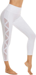 Women's Mesh Leggings Yoga Pants with Pocket, Non See-Through Capri High Waisted Tummy Control 4 Way Stretch