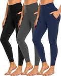 3 Pack Capri Leggings for Women with Pockets-High Waisted Tummy Control Black Workout Gym Yoga Pants