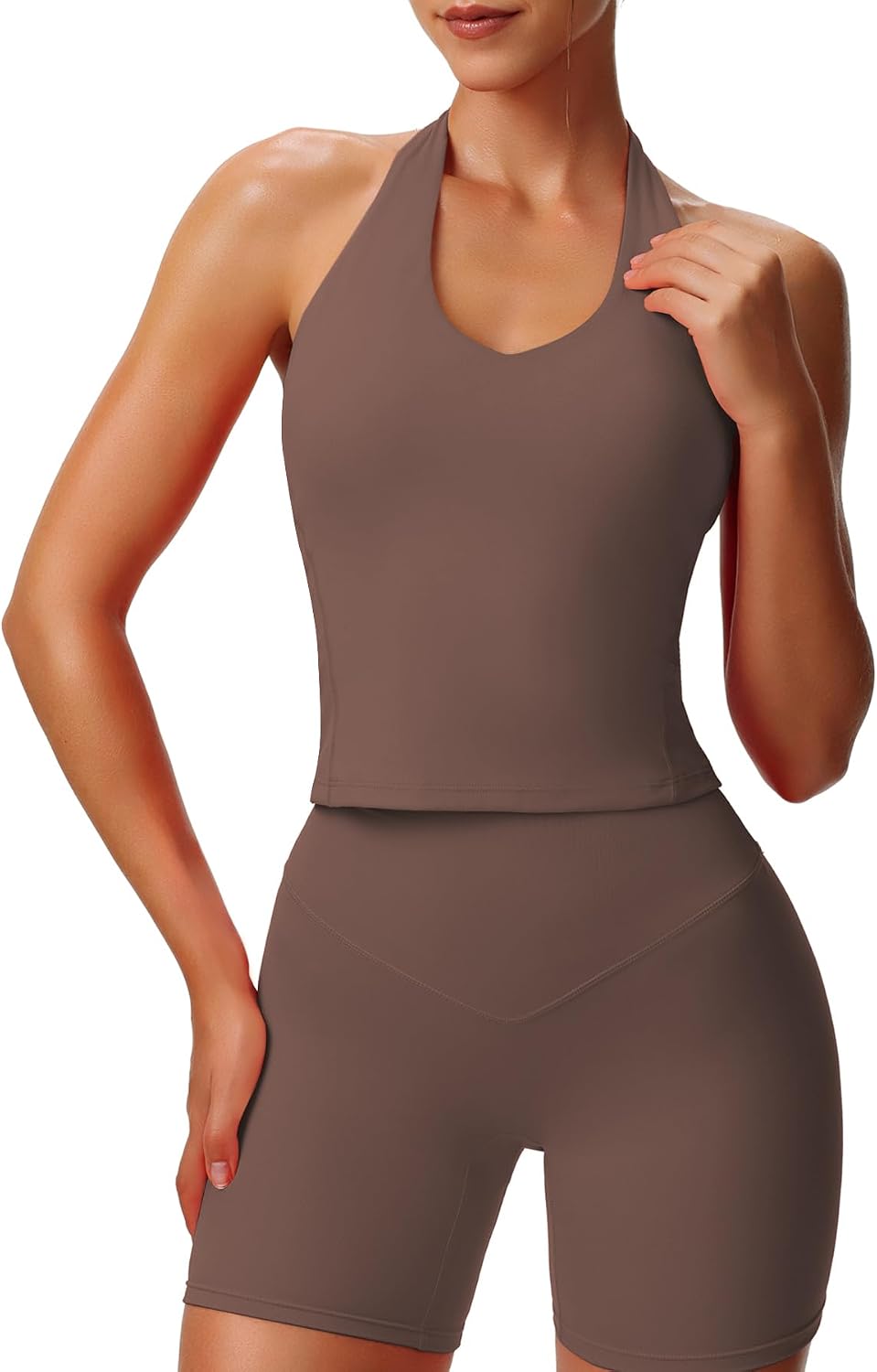 Women's Sleeveless  Halter Tank Tops Workout Athletics Gym Yoga Curve Longline Crop Top