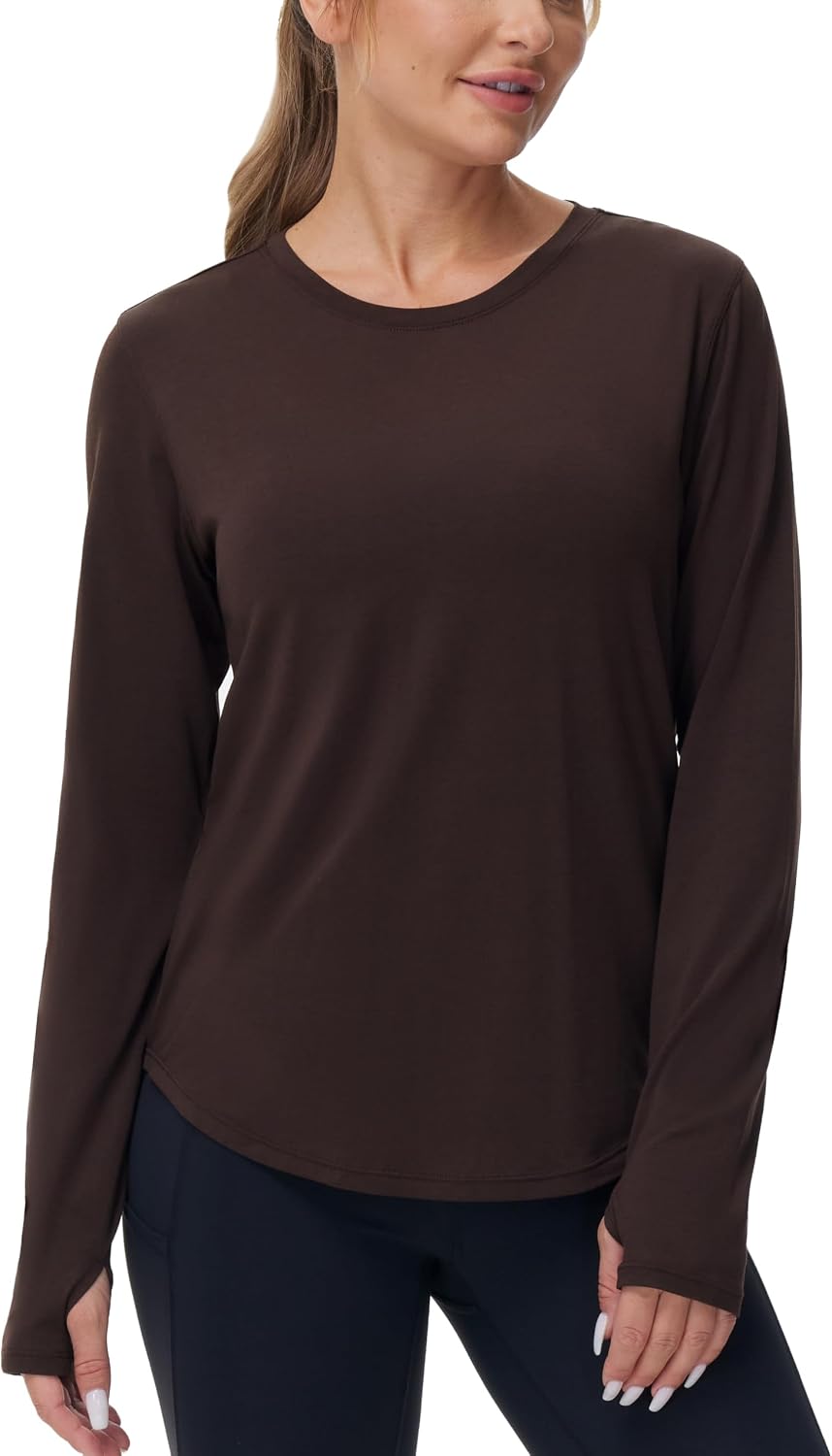 Women's Long Sleeve Workout Shirts Athletic Crewneck Hiking Tops with Thumb Hole