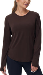 Women's Long Sleeve Workout Shirts Athletic Crewneck Hiking Tops with Thumb Hole