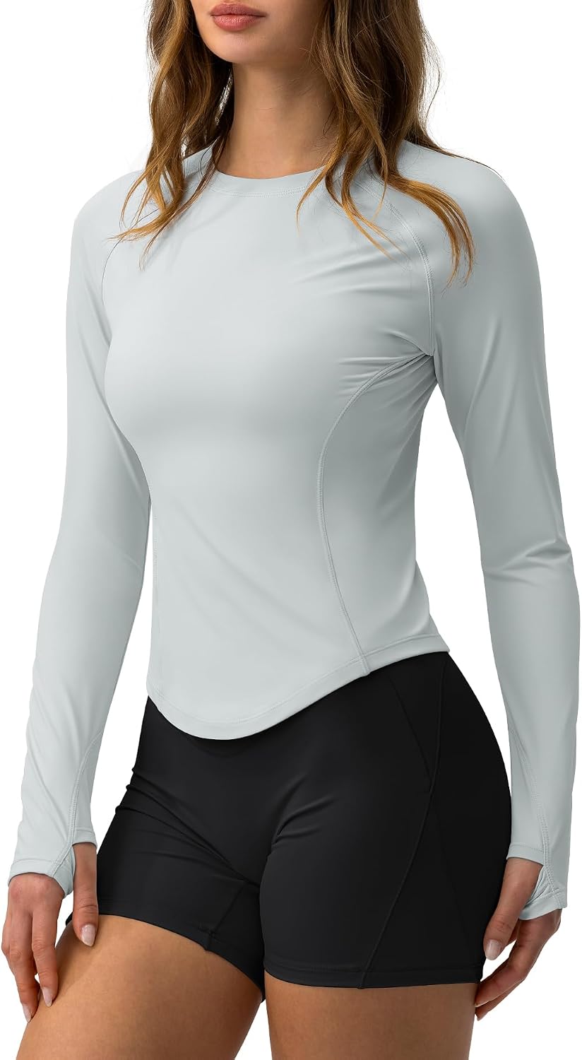 Women's UPF 50+ Long Sleeve Sun Shirt Cooling Crop Slim Fit UV Protection Workout Tops Rash Guard SPF Shirts