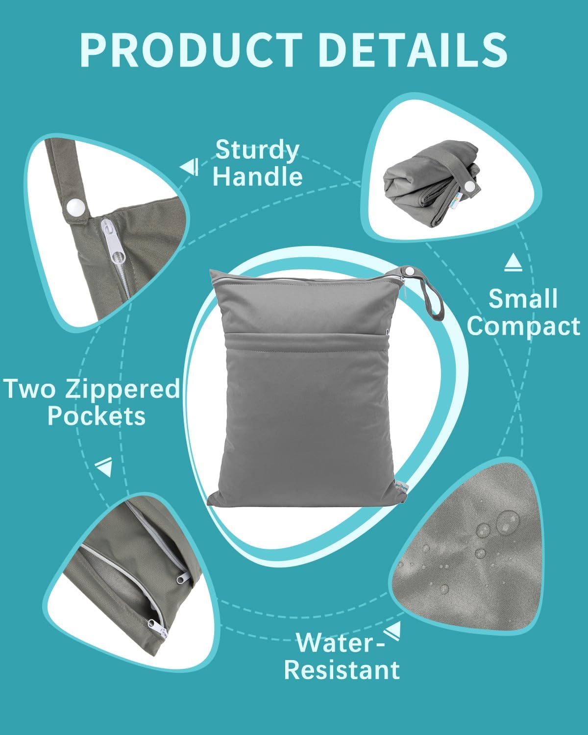 Wet Dry Bags  Cloth Diapers, Washable Travel Bags, Beach, Pool, Gym Bag for Swimsuits & Wet Clothes with 2 Pockets 3 Pack