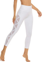 Women's Mesh Leggings Yoga Pants with Pocket, Non See-Through Capri High Waisted Tummy Control 4 Way Stretch