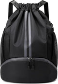 Drawstring Backpack Gym Bag with Shoe Compartment for Soccer, Basketball, Swim and Beach, Ideal for Men and Women
