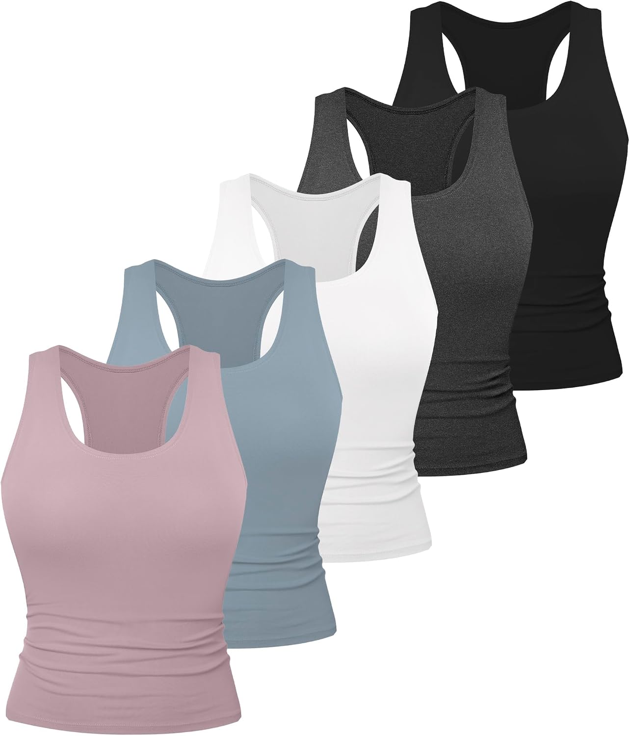 5 Pack Women's Workout Racerback Tank Tops Crop Spandex Yoga Athletic Running Gym Sports Tops for Women
