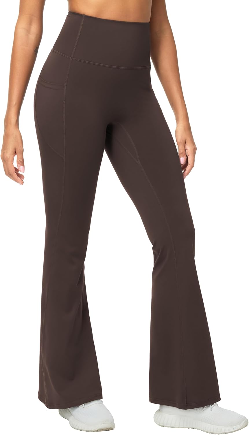 Women's Scrunch Butt Lifting Flare Yoga Pants High Waist Bell Bottom Workout Leggings with Pockets