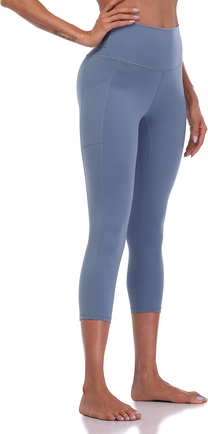 Women's High Waisted Capri Leggings with Pockets 21" Inseam Workout Yoga Pants