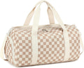 Duffle Bag Girls Kids Cute Gym Bag with Shoes Compartment & Wet Separation Waterproof Sports Overnight Travel Bag, Corduroy Brown white check