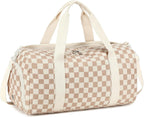 Duffle Bag Girls Kids Cute Gym Bag with Shoes Compartment & Wet Separation Waterproof Sports Overnight Travel Bag, Corduroy Brown white check