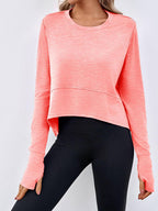 Womens Long Sleeve Cropped Tops Loose Workout Athletic T-Shirts Flowy Sweatshirt for Yoga Tiered Hem Gym Tees