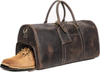 Mens Leather Duffel Bags Sport Vintage Leather Travel Gym Bag Weekender Overnight Classic Gift Genuine Gym Overnight Carry On Bag, Dark Brown, 22 Inch, Leather Weekend Bag