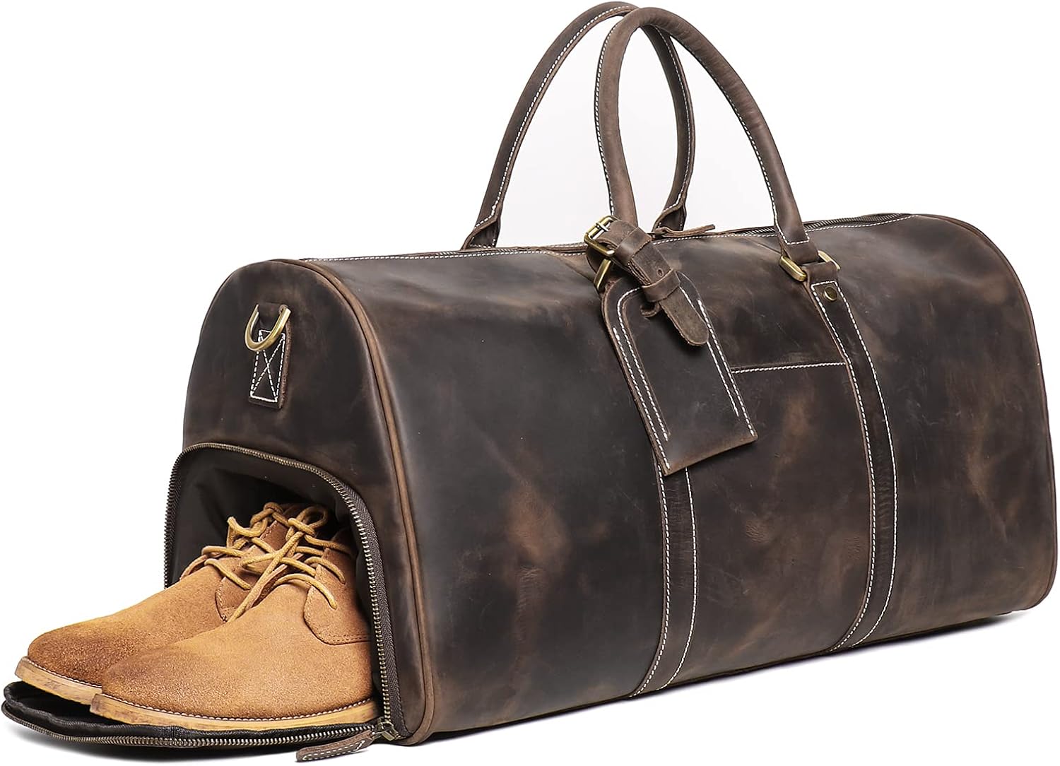 Mens Leather Duffel Bags Sport Vintage Leather Travel Gym Bag Weekender Overnight Classic Gift Genuine Gym Overnight Carry On Bag, Dark Brown, 22 Inch, Leather Weekend Bag
