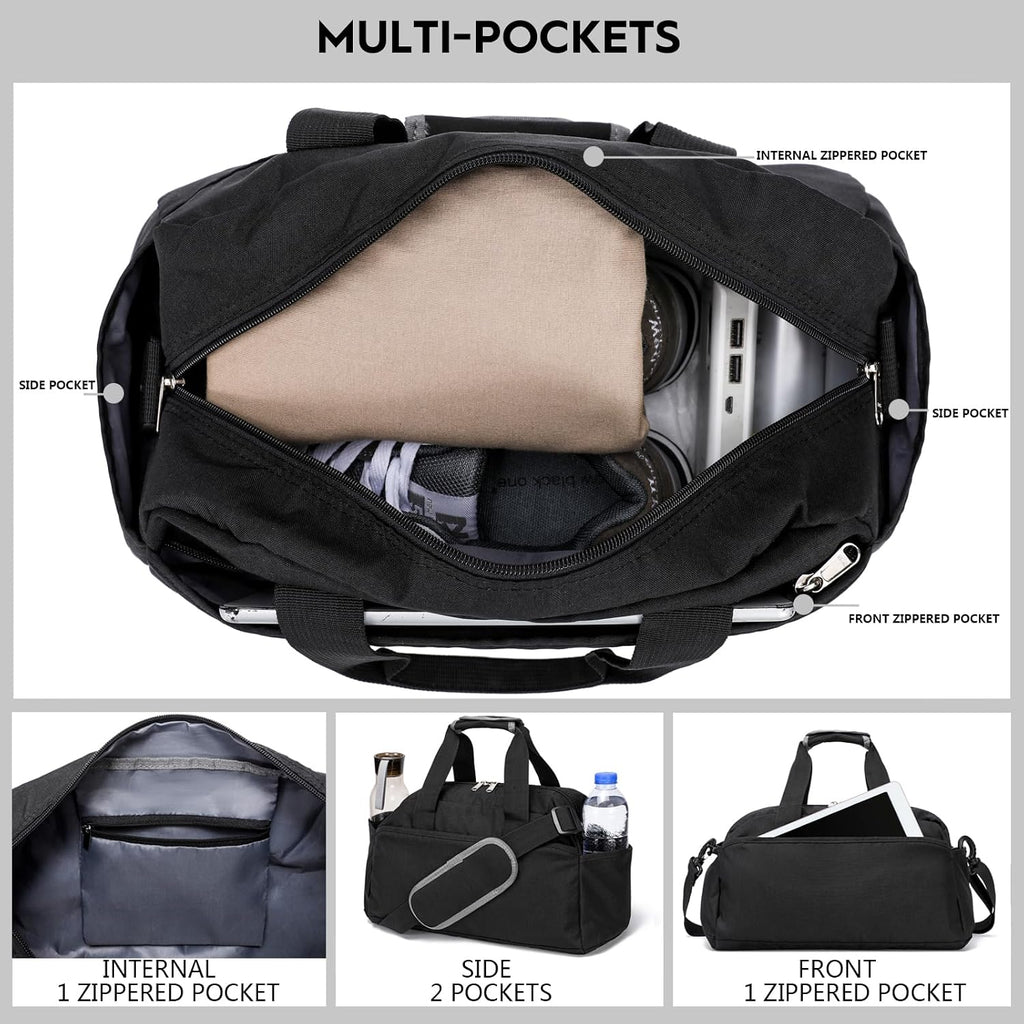 Small Gym Bag 35cm for Women Men Mini Duffel Bag for Travel Sports Lightweight Carrying Bag, Black, 35 cm x 20 cm x 20 cm, Small Bag