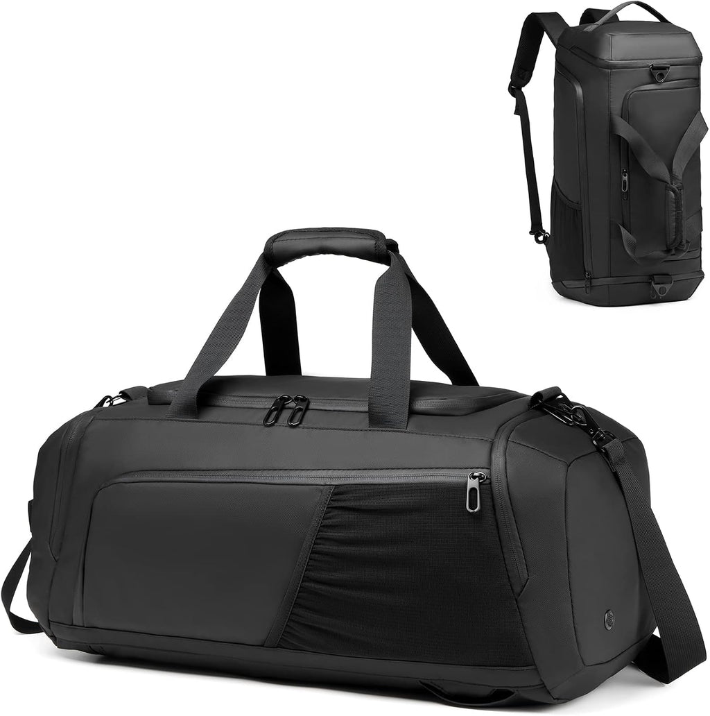 Gym Bag for Men with Shoes Compartment - 40L Duffle Bag for Travel with Wet Pocket & Laptop Compartment,Waterproof Carry On Sports Bags Gym Backpack with Water Bottle Holder, Black, 22 x 10.2 x 10.2