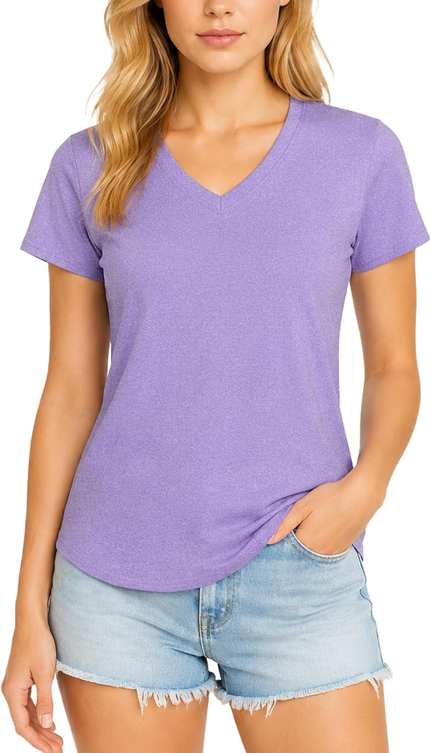 6 Pack Workout Tops for Women Short Sleeve V-Neck Athletic T Shirts UV UPF 50+ Sun Protection Quick Dry Gym Running Yoga Tee