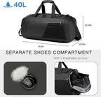 Gym Bag for Men with Shoes Compartment - 40L Duffle Bag for Travel with Wet Pocket & Laptop Compartment,Waterproof Carry On Sports Bags Gym Backpack with Water Bottle Holder, Black, 22 x 10.2 x 10.2