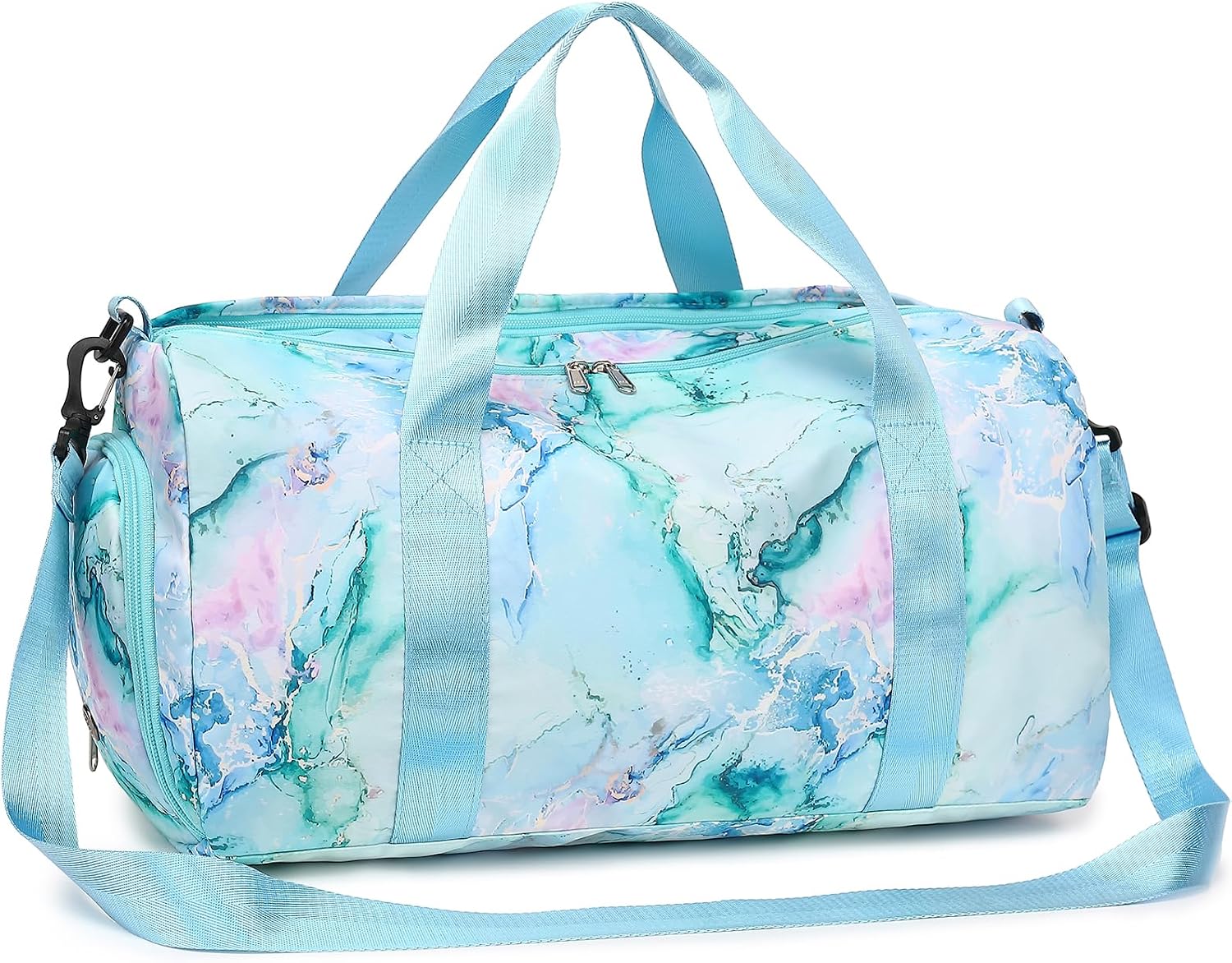 Gym Bag Sports Duffle Bag with Wet Pocket Weekender Overnight Bags with Waterproof Shoe Pouch and Air Hole for Girls Kids Women Workout Travel Bags, Marble 74, Medium to Large, With Shoe Compartment