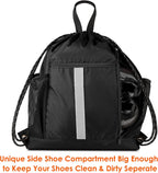 Drawstring Backpack Sports Gym Bag With Shoe Compartment and Two Water Bottle Holder
