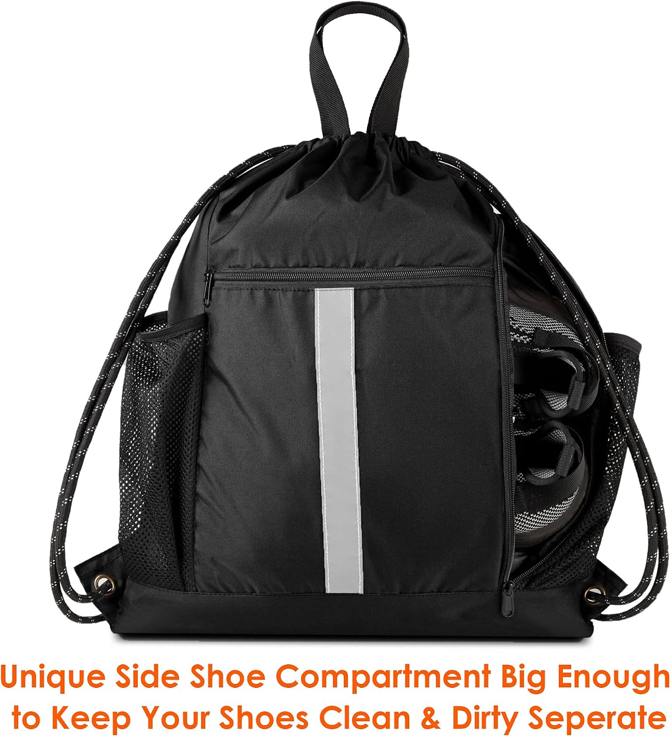 Drawstring Backpack Sports Gym Bag With Shoe Compartment and Two Water Bottle Holder