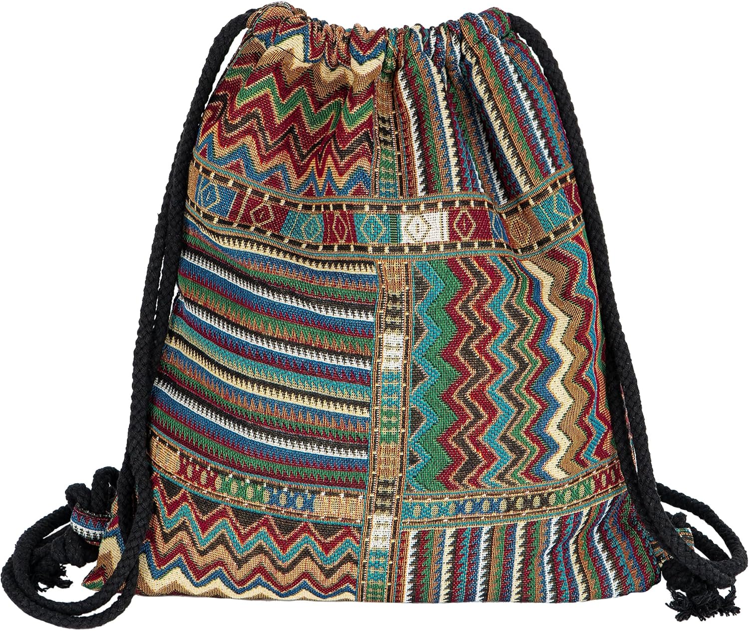 Bohemian Drawstring Backpack Light Cinch Bag Gym Sack String Bag