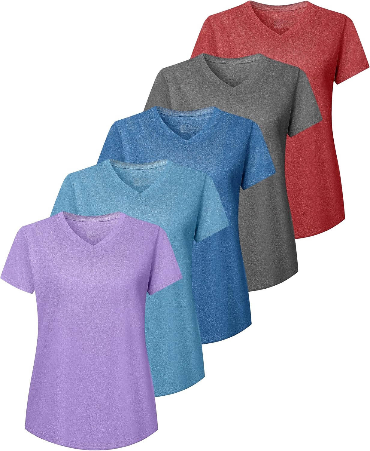 6 Pack Workout Tops for Women Short Sleeve V-Neck Athletic T Shirts UV UPF 50+ Sun Protection Quick Dry Gym Running Yoga Tee